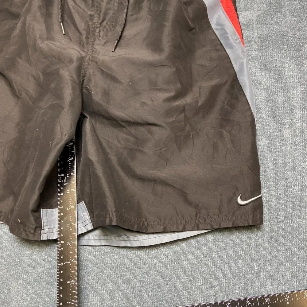 Nike Board Shorts Mens Large Black Swoosh Logo Mesh Lined Mid Rise Swimwear